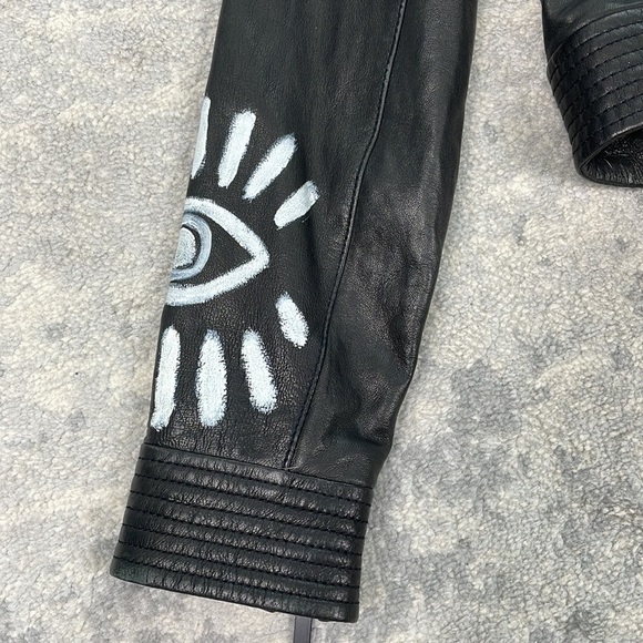 NWT Elizabeth and James Erwan Hand Painter Leather Biker Jacket Sz XS - Picture 14 of 16